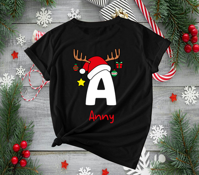 Playera Personalizada| Negra| Navideña| Letra Reno