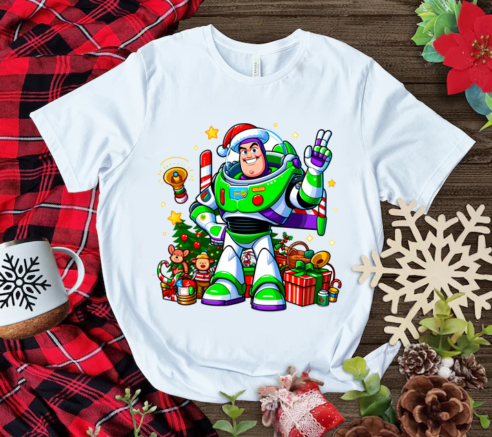 Playera Personalizada| Blanca| Navideña| Buzz Lightyear