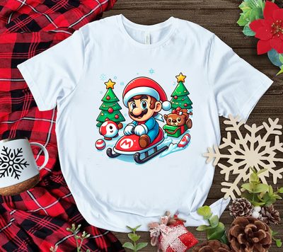 Playera Personalizada| Blanca| Navideña| Mario Bros| 2