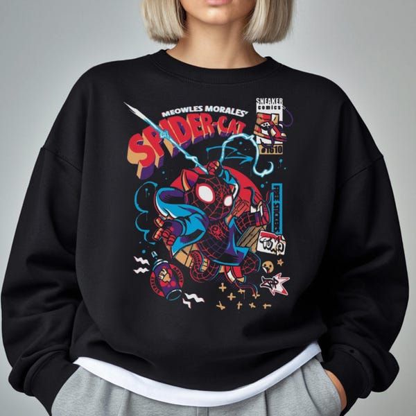 Sudadera | Cuello redondo | Negro | hombre araña| Spider man | Anime elegante