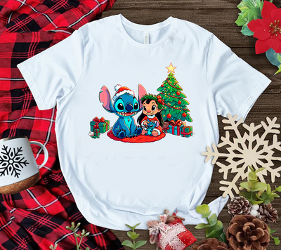 Playera Personalizada| Blanca| Navideña| Lilo y Stitch