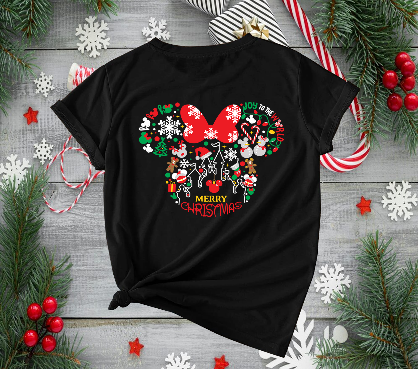 Playera Personalizada| Negra| Navideña| Mickey Mouse