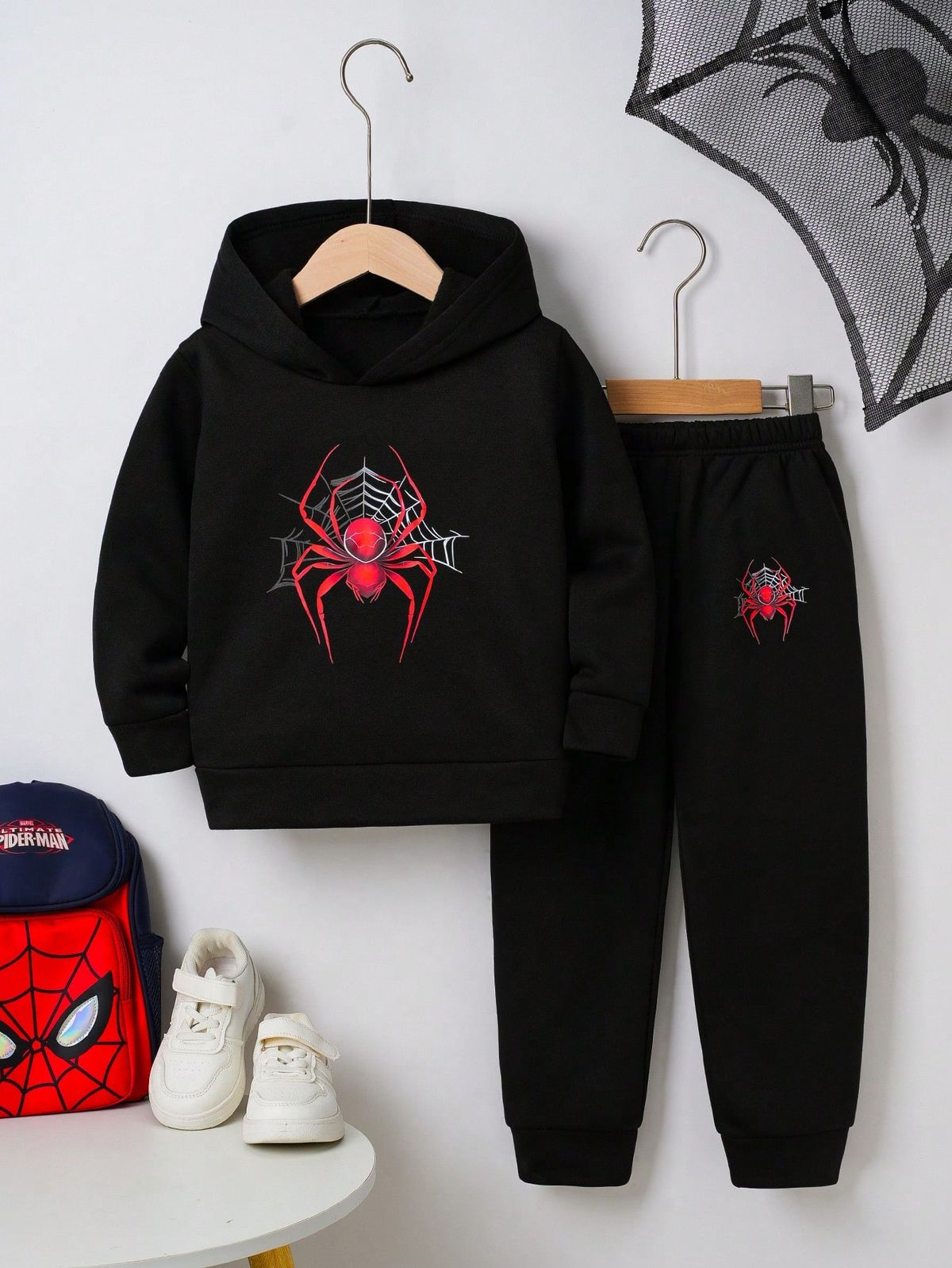 Conjunto Sudadera, Pants | Negro | Hombre Araña | Estampado de araña