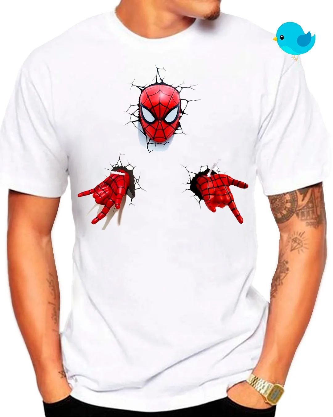 Playera | blanca | Hombre araña | spiderman | Mascara, manos