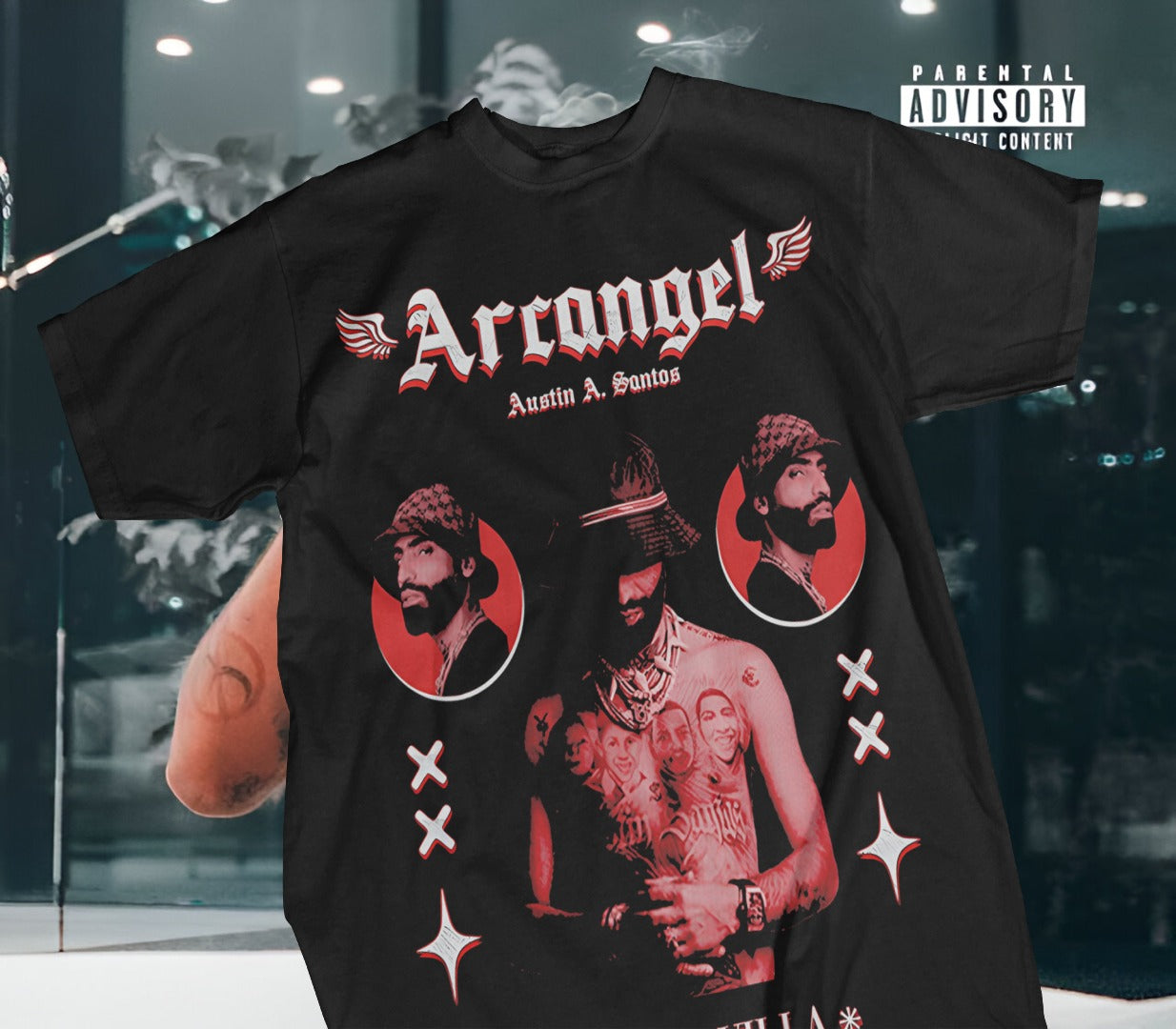 Playera Negra | Arcangel| Austin A. Santos | Rojo