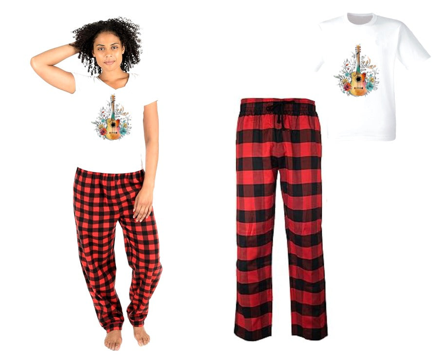Pijama de Guitarra | Rojo | cuadros | FLORES