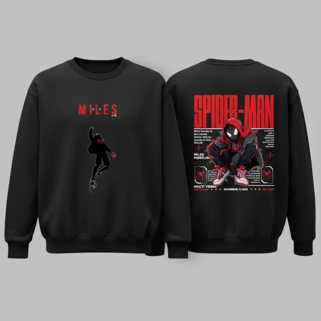 Sudadera | Cuello redondo | Negro | hombre araña| Spider man | Miles- spiderman