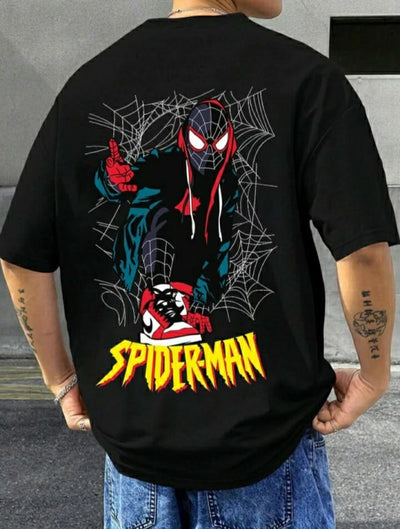 Playera | negro | Hombre araña | spiderman | Men typography Round Neck Cotton Black T-Shirt