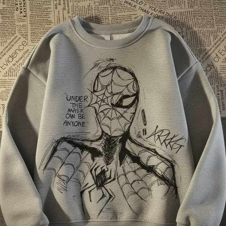 Sudadera | Cuello redondo | gris | hombre araña| Spider man | boceto de lineas