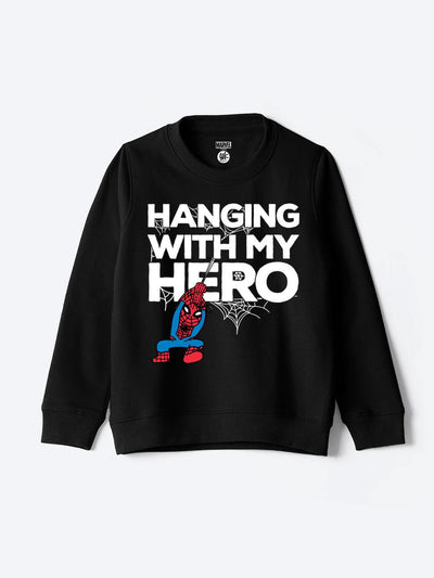 Sudadera | Cuello redondo | Negro | hombre araña| Spider man | Hanging with my Hero