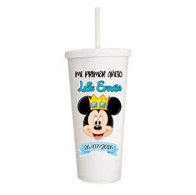 Vaso con pajilla | blanco | Cumpleaños Micky | Mi primer añito | Luis Efraín