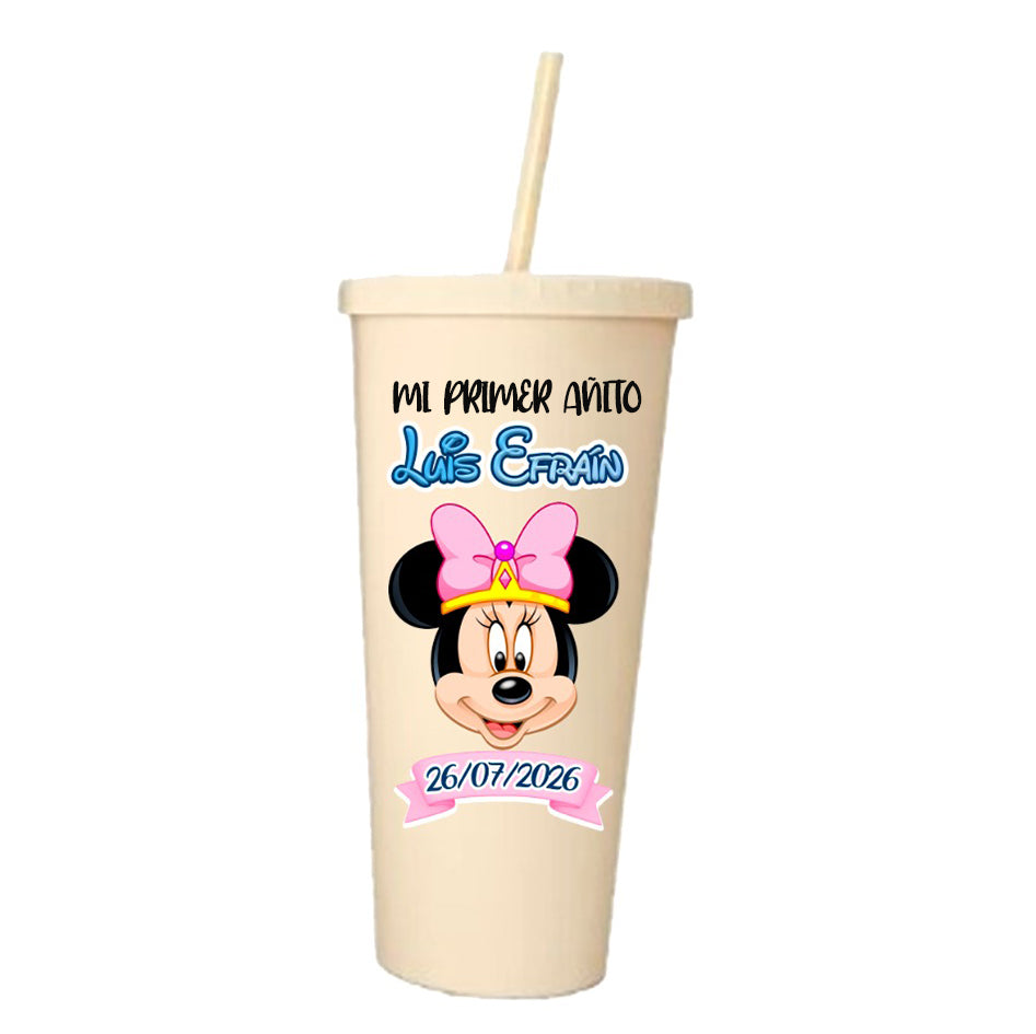 Vaso con pajilla | Amarillo | Cumpleaños Minni | Mi primer añito | Luis Efraín