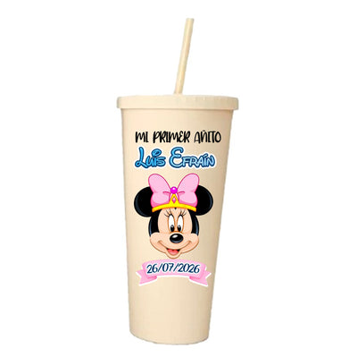 Vaso con pajilla | Amarillo | Cumpleaños Minni | Mi primer añito | Luis Efraín
