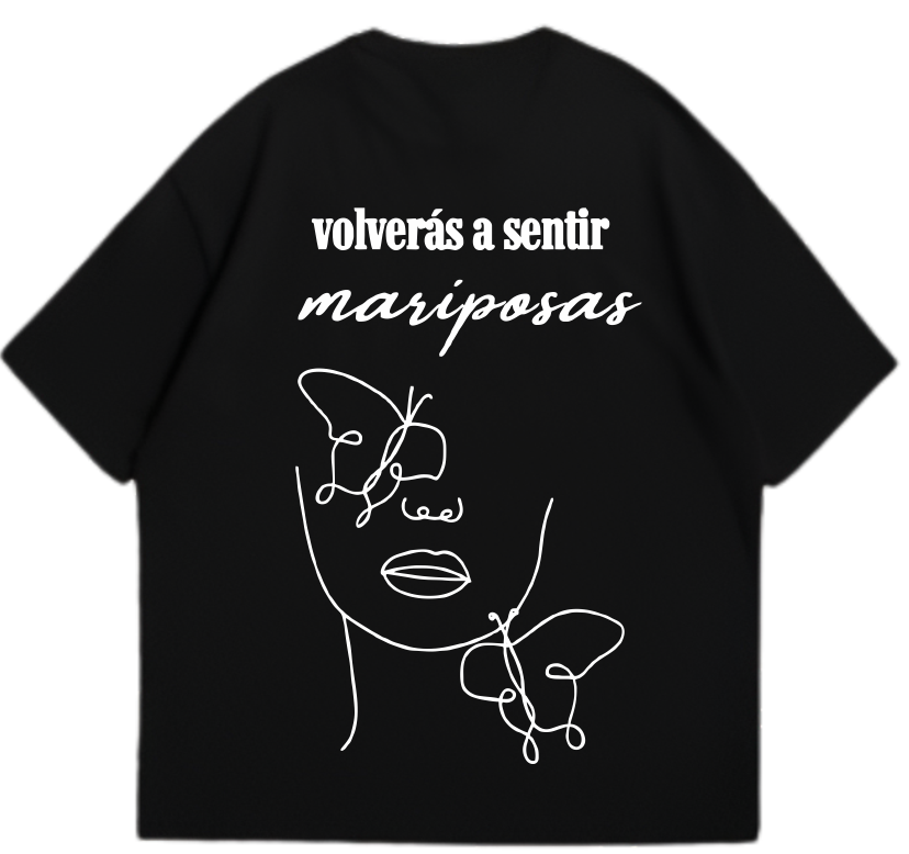 Playera Oversize | Negra | Volveras a sentir Mariposas