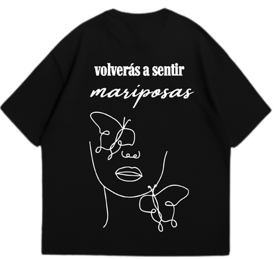 Playera Oversize | Negra | Volveras a sentir Mariposas