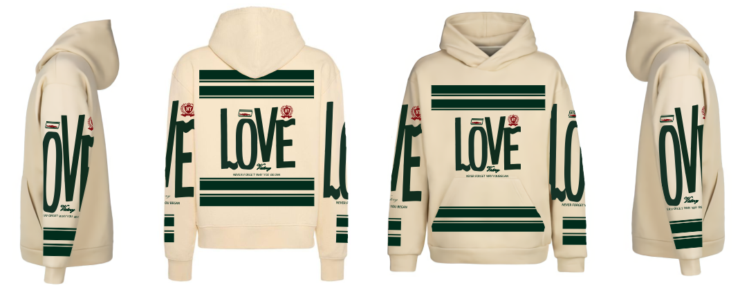 Sudadera Beige| LOVE| Franjas Verdes
