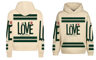 Sudadera Beige| LOVE| Franjas Verdes