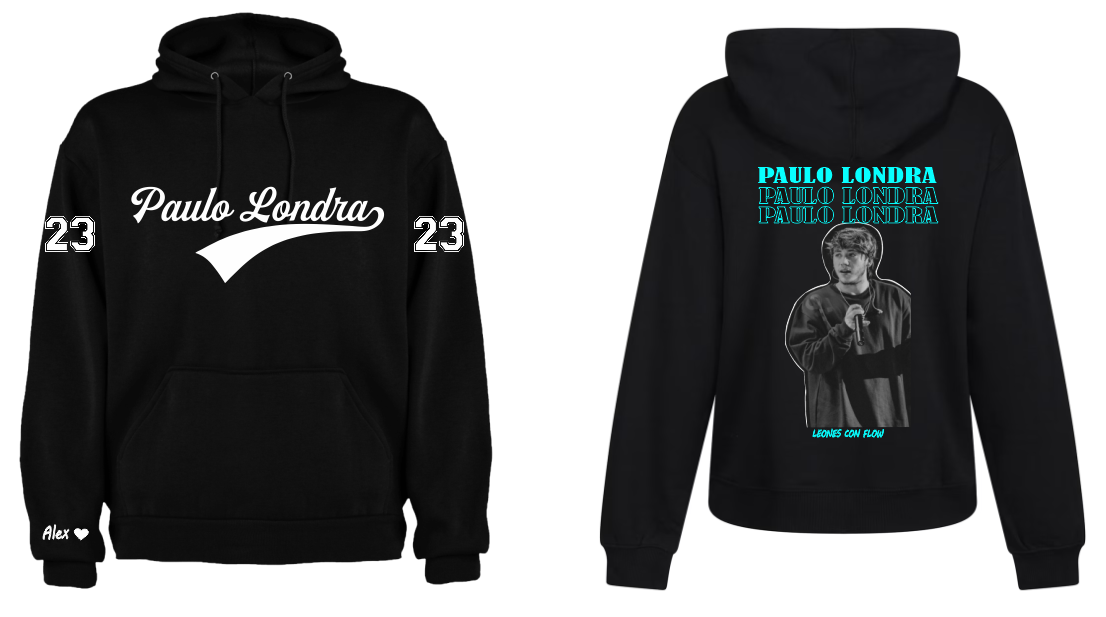 Sudadera Negra| Paulo Londra| Collage | 23 Letra Aqua