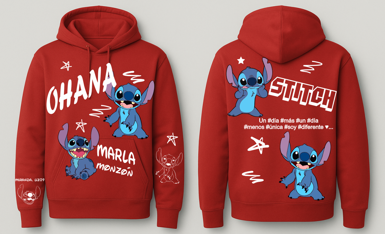 Sudadera| Roja| Stich| Personalizado