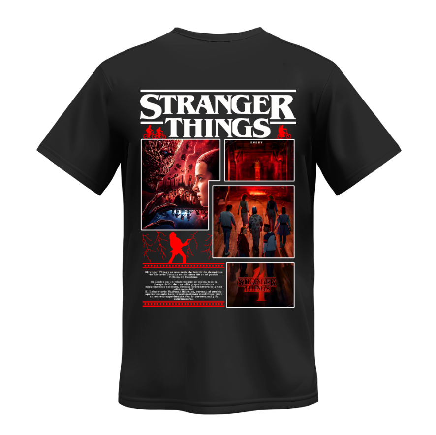 Playera | OVERZISE | Negra | Stranger Things | Colllage Rojo