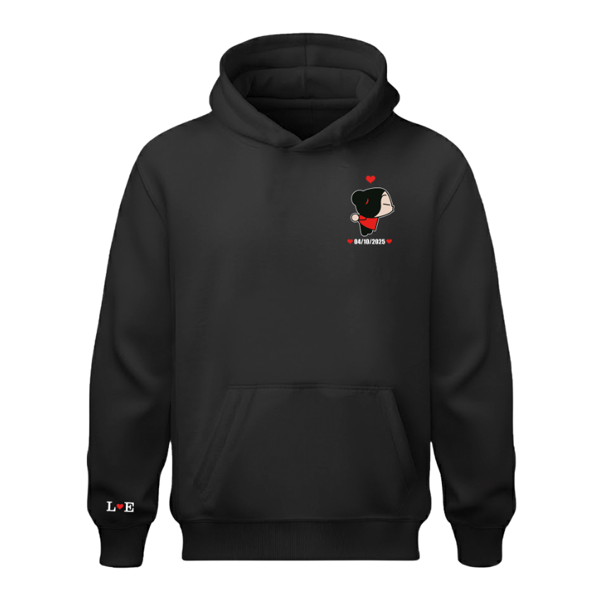Sudadera | Negra | Pucca | LOVE 2 | iniciales y fecha