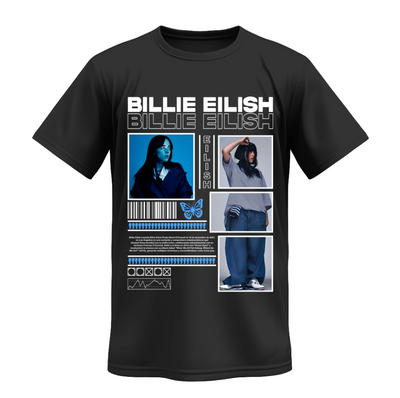 Playera | Negra | Billie Eilish | Collage bigrafía enfrente