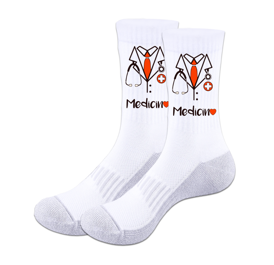 Calcetines | Personalizados | Blanco/gris | Medicina | Bata Medicina