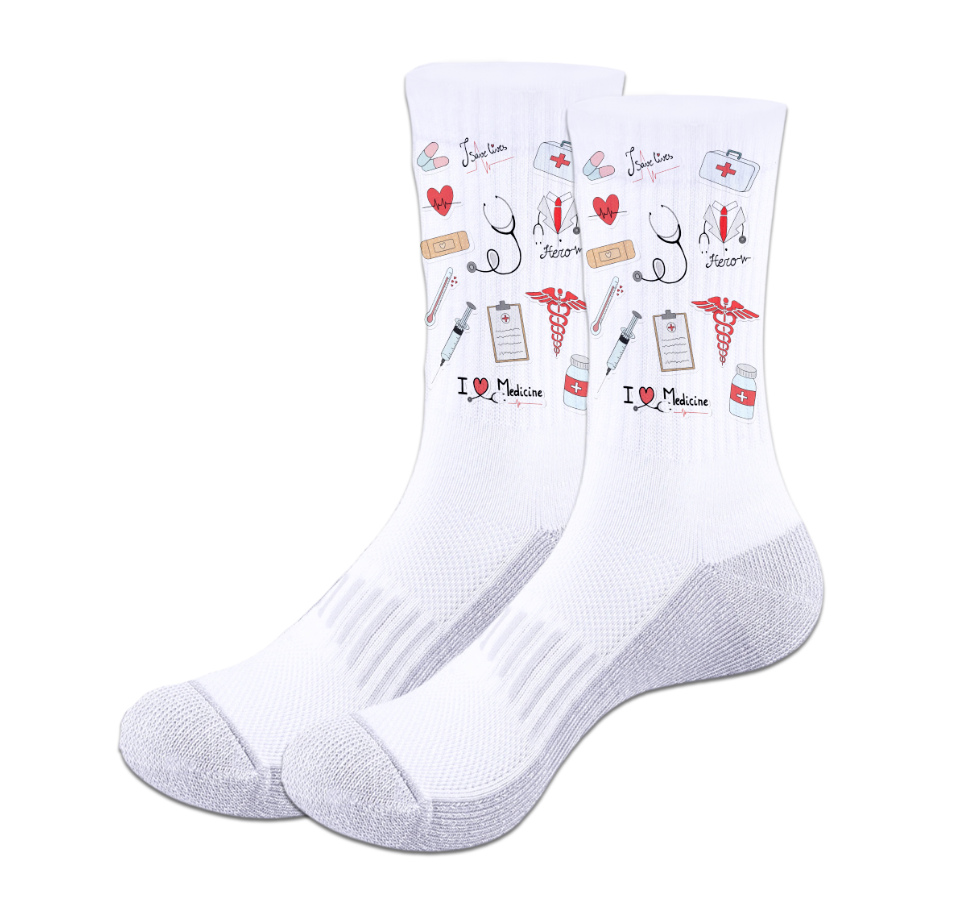 Calcetines | Personalizados | Blanco/gris | Medicina | Collage implementos