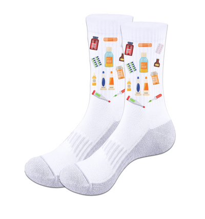 Calcetines | Personalizados | Blanco/gris | Medicina | Medicamentos 1
