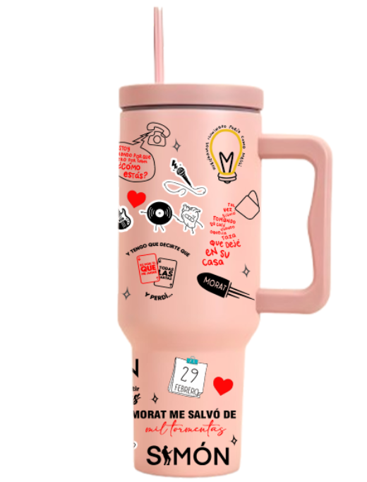 Vasos Térmico 1300ml | Rosado| Morat| Figuritas