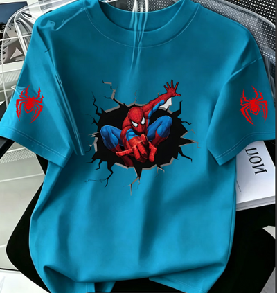 Playera | Celeste | Hombre araña | spiderman | efecto de agujero