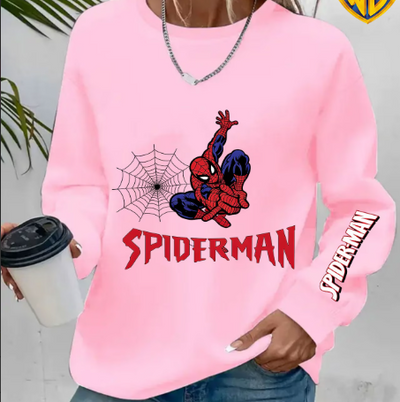 Sudadera | Cuello redondo | Rosado | hombre araña| Spider man | letras estampados dibujos animados