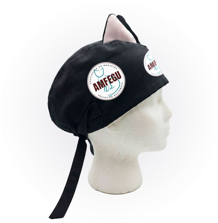 Gorro Quirurgico | Negro | Con orejas | AMFEGU | Logo frontal