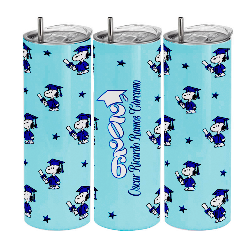 Vasos de viaje tipo termo | Snoopy | Graduando | Celeste