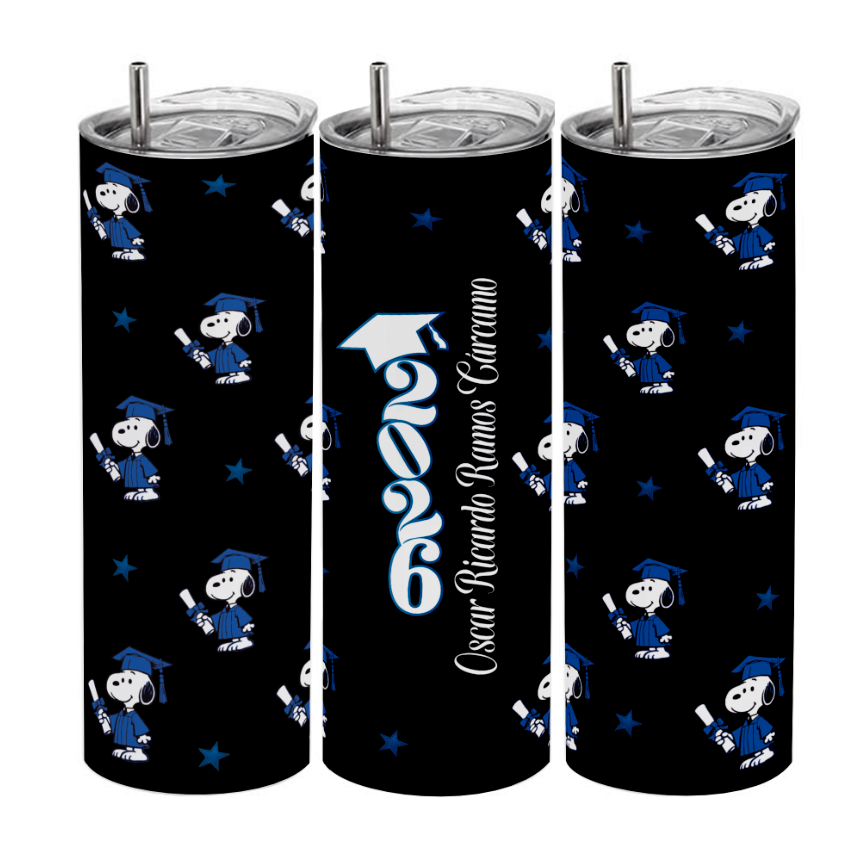 Vasos de viaje tipo termo | Snoopy | Graduando | Negro
