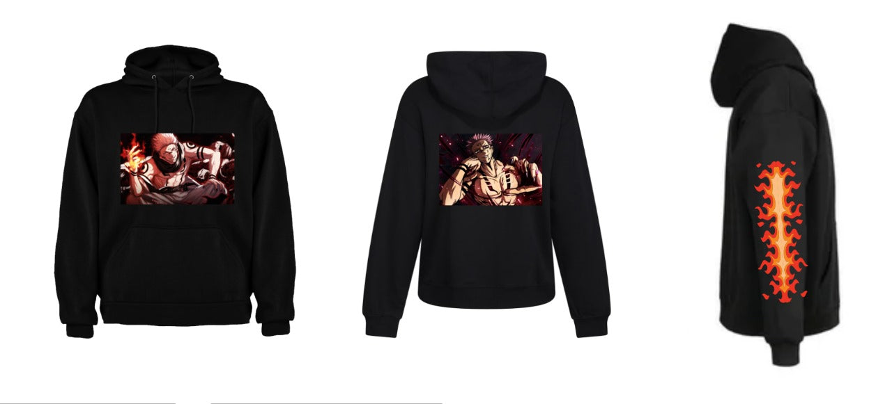 Sudadera Ánime | Negro | Jujutsu Kaisen | Mangas con llamas