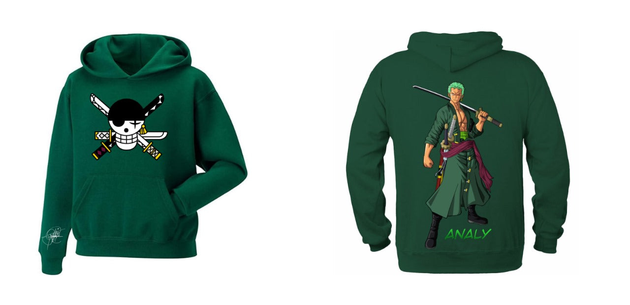 Sudadera Ánime | Verde | Zoro | Logo Zoro