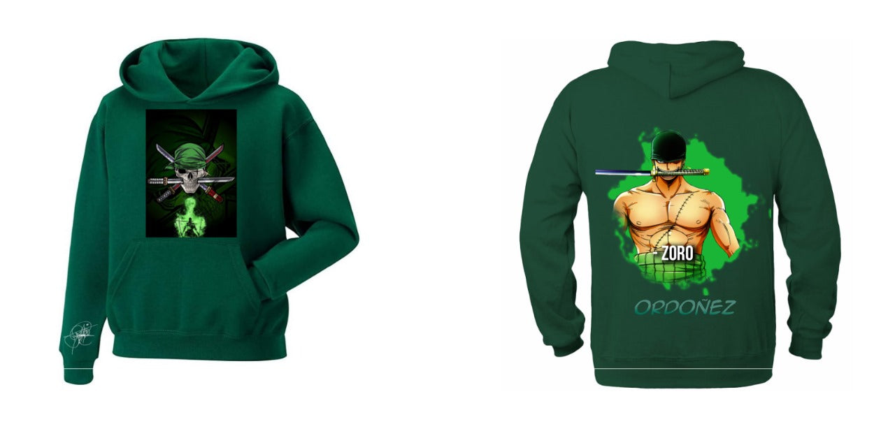Sudadera Ánime | Verde | Zoro | Logo Zoro