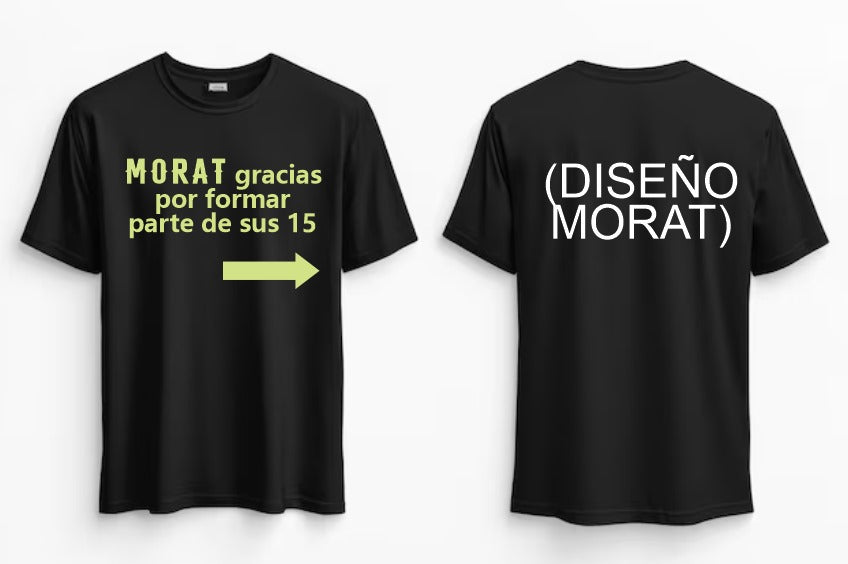 Playera Personalizada | Fluorescente | Brilla en la obscuridad | Negro| morat gracias por formar parte de sus 15