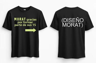 Playera Personalizada | Fluorescente | Brilla en la obscuridad | Negro| morat gracias por formar parte de sus 15