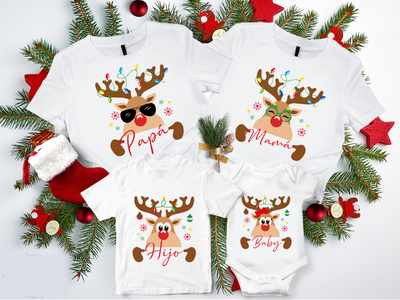 Playera Personalizada| Blanca| Navideña| Familia Renos