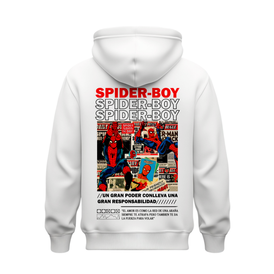 Sudadera | Blanca | Spider-boy | Collage