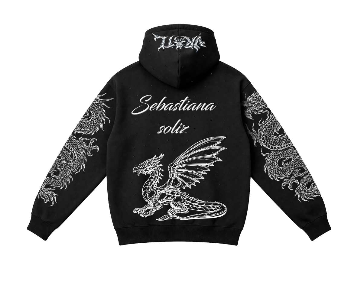 Sudadera | Perlado | Negro | Dragón Chino | Sebastiana