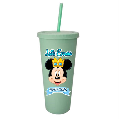 Vaso con pajilla | verde | Cumpleaños Micky | Luis Efraín