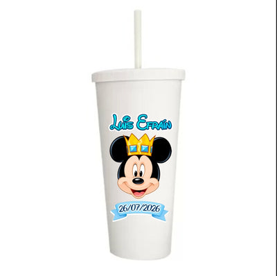 Vaso con pajilla | blanco | Cumpleaños Micky | Luis Efraín