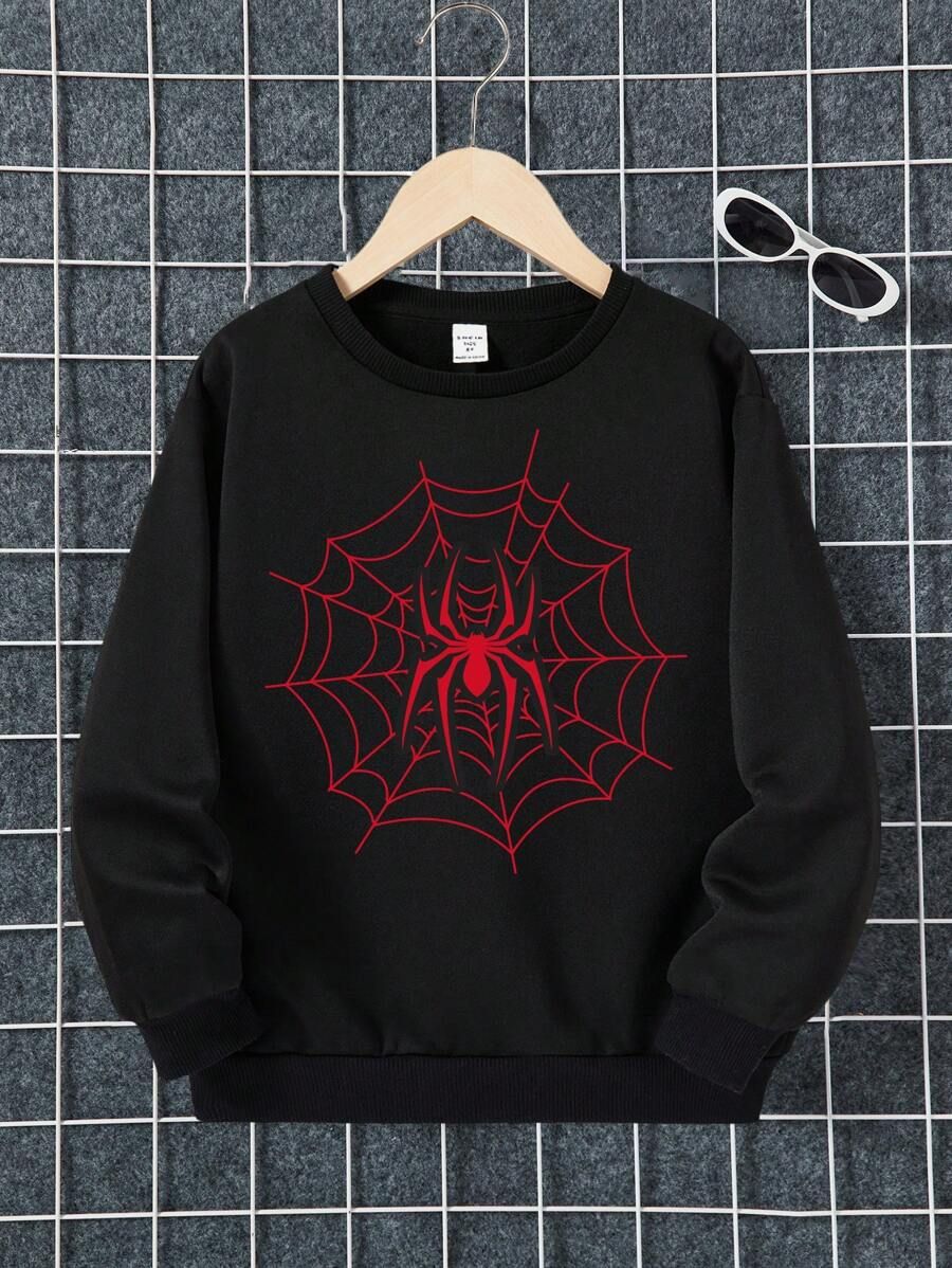 Sudadera | Cuello redondo | Negro | hombre araña| Spider man | Telarañas rojas