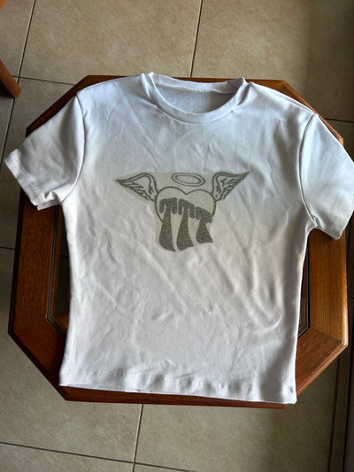 Playera Personalizada | | Crop Top | TINI | Retrato de angel | Blanco