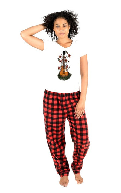 Pijama de Guitarra | Rojo | cuadros | Flores