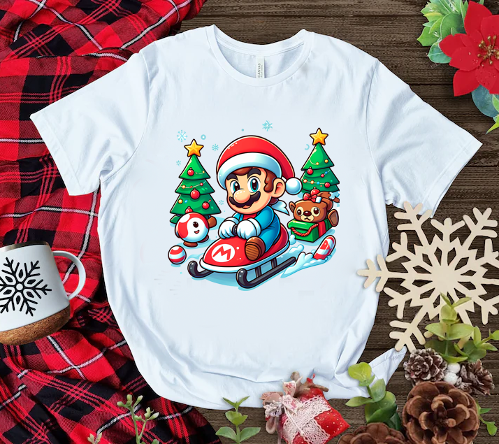 Playera Personalizada| Blanca| Navideña| Mario Bros| 2