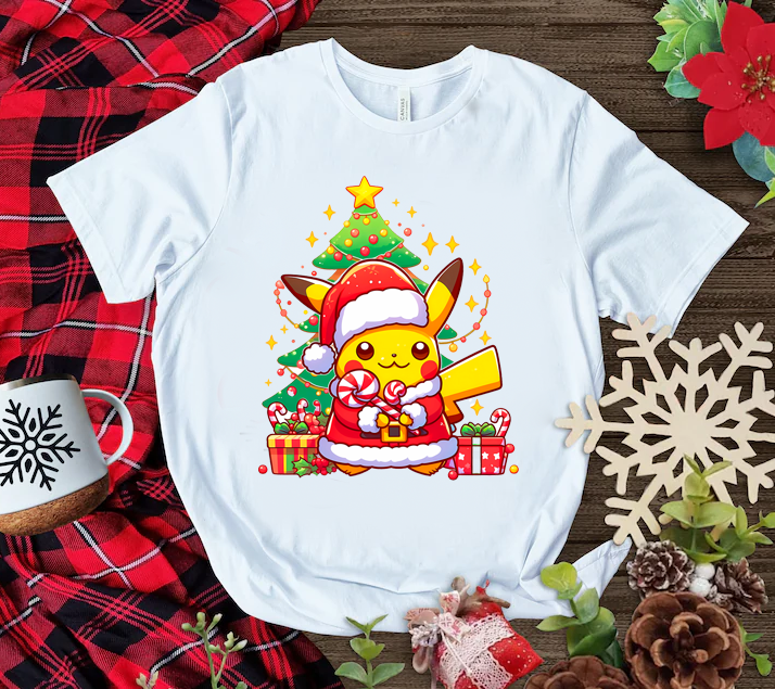 Playera Personalizada| Blanca| Navideña| Pikachu| 1